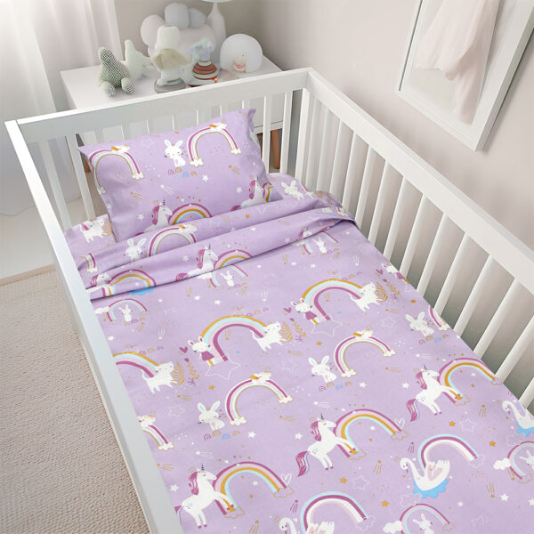LINO BEBE ΣΕΤ ΣΕΝΤΟΝΙΑ RAINBOW GALLOP LILAC 120X180 Lino shopinhome