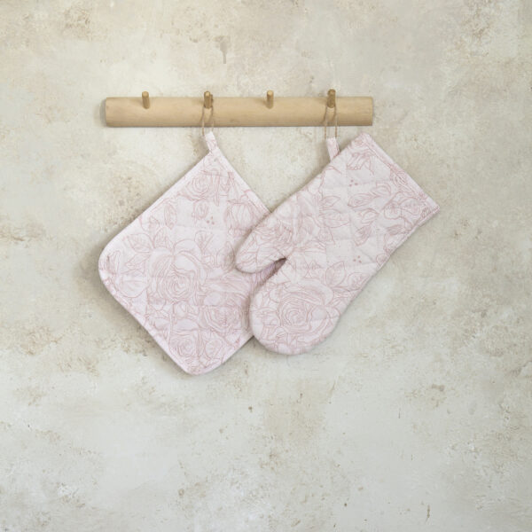 Nima Home Σετ Κουζίνας (Γάντι + Πιάστρα) – Roses Ροζ shopinhome shopinhome