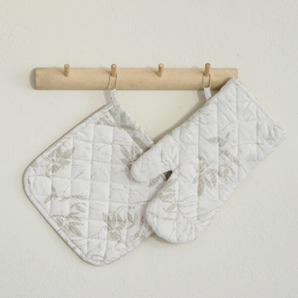 Nima Home Σετ Κουζίνας (Γάντι + Πιάστρα) – Foliage Μπεζ shopinhome shopinhome