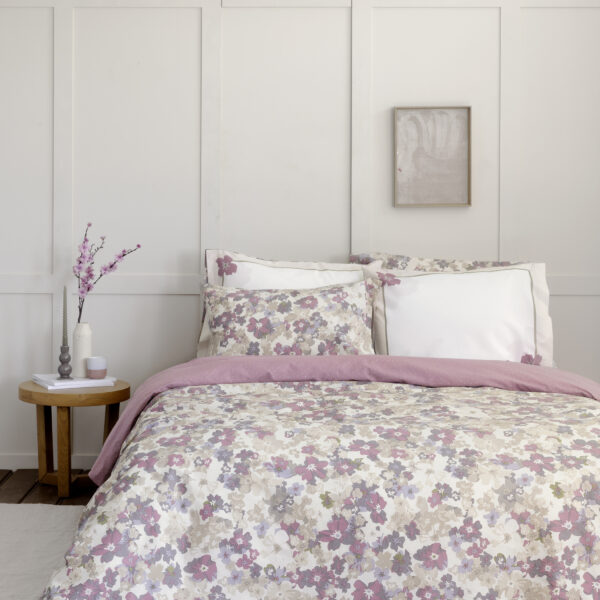 Nima Home Σετ Παπλωματοθήκη Υπέρδιπλη – Flora Μπεζ, Ροζ   (1 x 220×240 + 2  52×72) shopinhome shopinhome