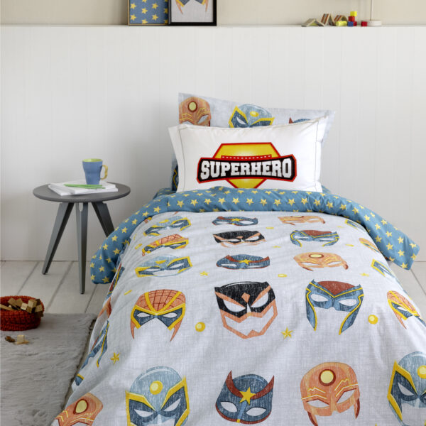 Nima Kids Σετ Παπλωματοθήκη Μονή – Superheroes Γκρι, Μπλε   (1 x 160×240   52×72) shopinhome shopinhome