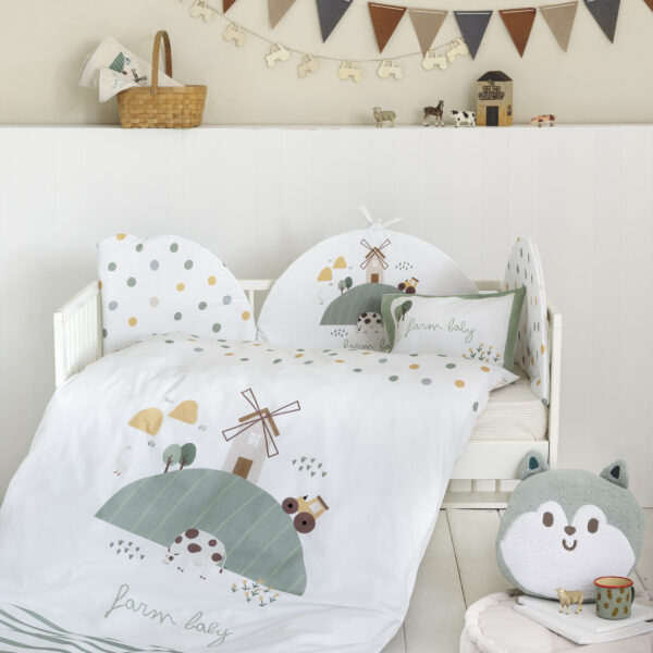 Nima Bebe Κουβερλί Κούνιας – Farm Baby Λευκό, Πράσινο, Μπεζ   100×140 shopinhome shopinhome