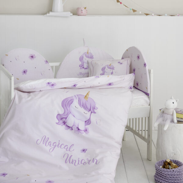 Nima Bebe Σετ Παπλωματοθήκη Κούνιας – Magical Unicorn Λιλά   (1 x 110×145   30×40) shopinhome shopinhome