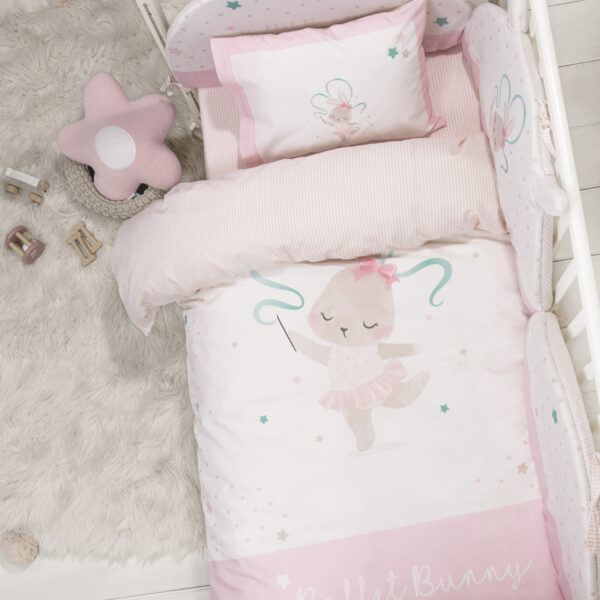 Nima Bebe Σετ Σεντόνια Κούνιας – Ballet Bunny Λευκό, Ροζ   (2 x 120×170   30×40) shopinhome shopinhome