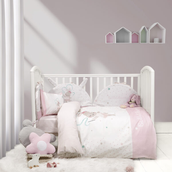 Nima Bebe Σετ Παπλωματοθήκη Κούνιας – Ballet Bunny Λευκό, Ροζ   (1 x 110×145   30×40) shopinhome shopinhome
