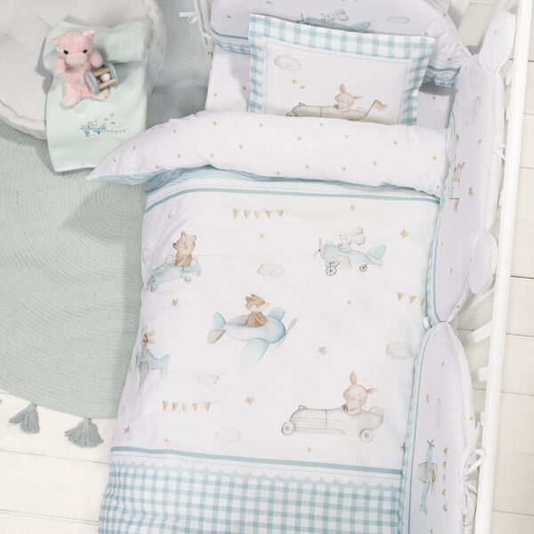 Nima Bebe Σετ Σεντόνια Κούνιας – Joy Ride Λευκό, Γαλάζιο   (2 x 120×170   30×40) shopinhome shopinhome