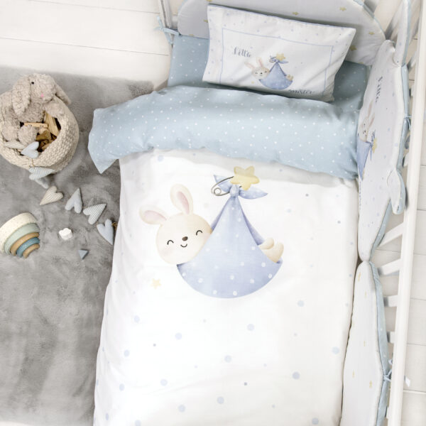 Nima Bebe Σετ Παπλωματοθήκη Κούνιας – Little Mister Λευκό, Γαλάζιο   (1 x 110×145   30×40) shopinhome shopinhome