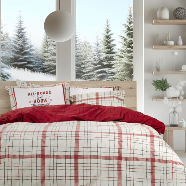 Nima Home Σετ Παπλωματοθήκη Υπέρδιπλη – Home Bliss Κόκκινο, Μπεζ   (1 x 220×240 + 2  50×70) shopinhome shopinhome